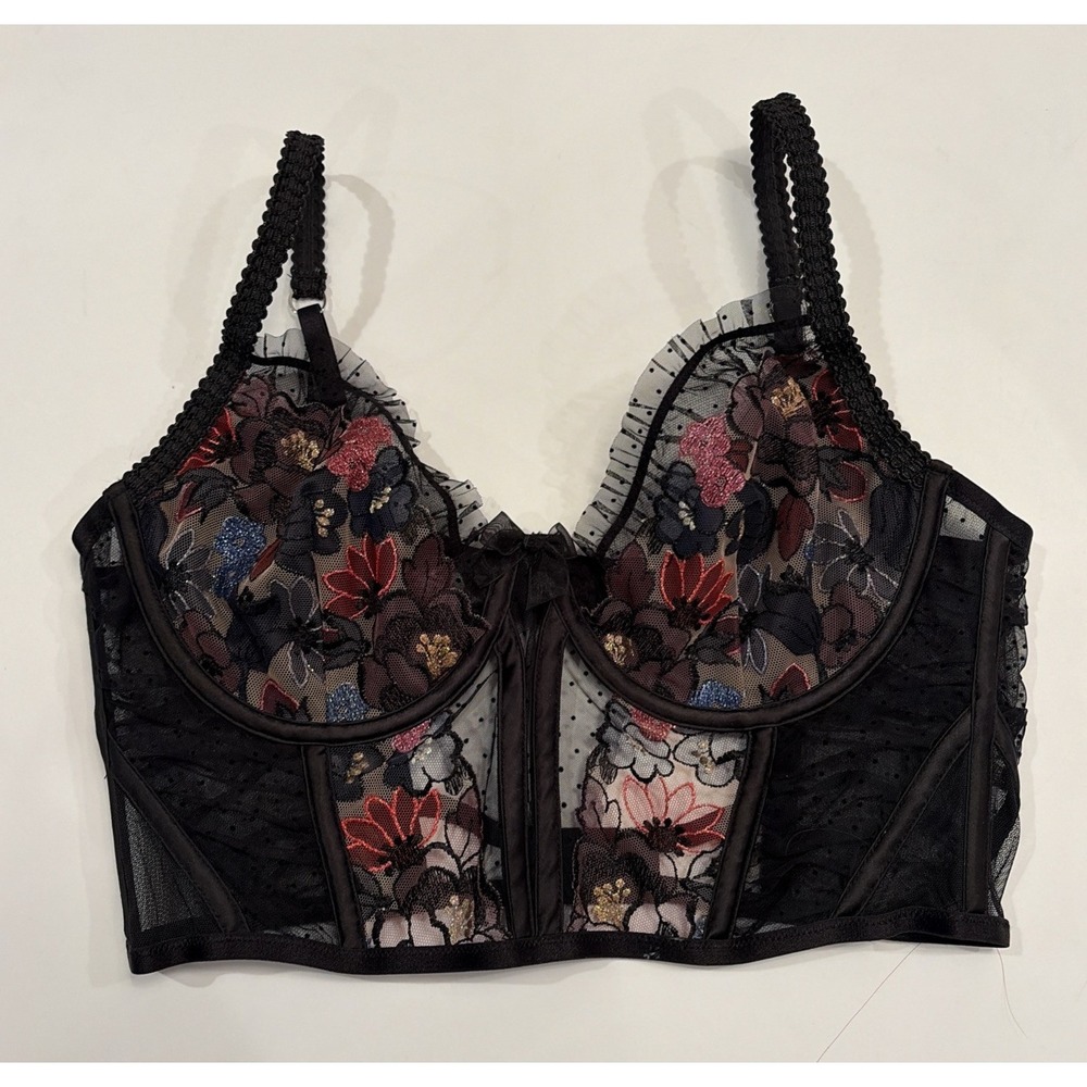 VS For Love And Lemons bustier Large floral embroidered black‎ Large